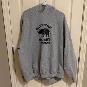“Save the Chubby Unicorns” Gray Hoodie with Rhino Print